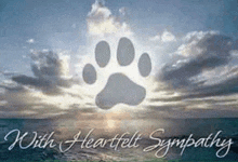 a picture of a paw print with the words `` with heartfelt sympathy '' below it