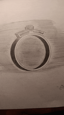 a black and white drawing of a diamond ring