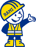 a cartoon character wearing a hard hat that says rami on it