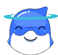 a cartoon drawing of a blue dolphin with a halo around its head