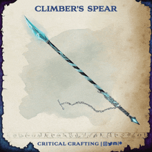 an advertisement for a climber 's spear with a blue spear