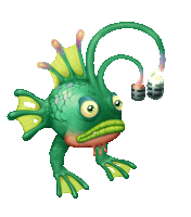 a cartoon fish with a microphone attached to it