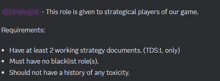 a screenshot of a discord channel where a role is given to strategical players of our game