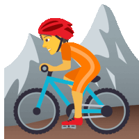 a man wearing a red helmet is riding a blue bicycle