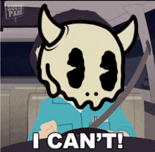 a cartoon of a skull with horns and the words " i can 't "