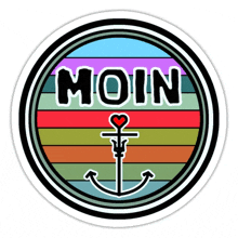 a sticker that says moin with an anchor