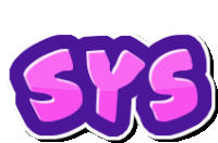 a pink and purple sys logo with a white border