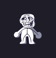 a black and white drawing of a troll with a big smile on his face