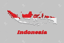 a 3d map of indonesia with a flag and the word indonesia on a gray background .