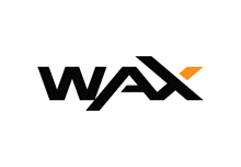 a black and orange logo that says wax