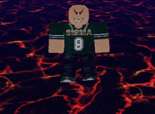 a roblox character wearing a green sigma shirt with the number 8 on it