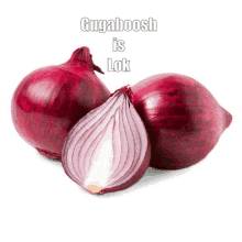 a picture of a red onion with a caption that says ' gugaboosh is lok '