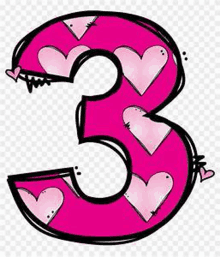 a pink number three with pink hearts on it