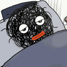 a cartoon drawing of a spider laying in bed