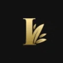 a gold letter l with leaves on a black background