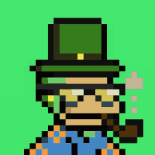 a pixel art drawing of a man wearing a top hat smoking a pipe