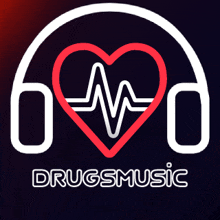 a logo for drugsmusic has a heart with a heartbeat inside of it