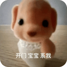 a blurred image of a stuffed animal with chinese writing on it