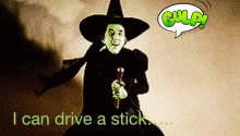 a picture of a witch with a speech bubble that says gulp on it