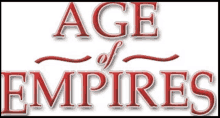 a logo for age of empires with red letters