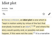 a screenshot of a wikipedia article about an idiot plot