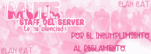 a pink banner with the words " staff del server " on it