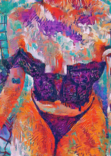 a colorful painting of a woman in purple and orange underwear