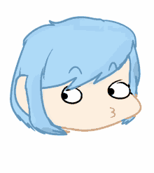 a cartoon drawing of a person with blue hair making a funny face