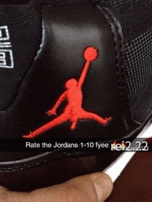 a person is holding a pair of black jordans