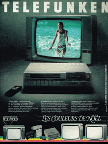 an advertisement for telefunken shows a woman in the water