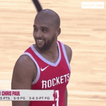 a man in a rockets jersey is smiling