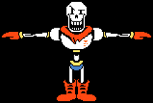 a pixel art drawing of papyrus with his arms outstretched on a black background