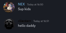 a screenshot of a chat between nex and clienterr .