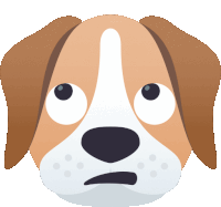 a cartoon drawing of a brown and white dog with a surprised look on its face