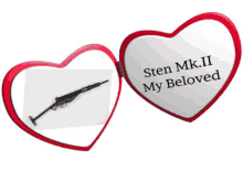 a picture of a sten mk.ii is on a heart shaped frame