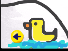 a drawing of a duck and a yellow ball with an arrow pointing to the right