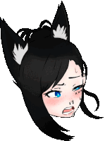 a cartoon drawing of a girl with black hair and white ears .