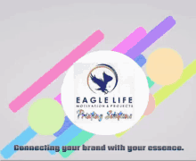 a logo for eagle life printing solutions with a colorful background