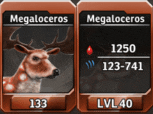 a card with a deer and the name megaloceros