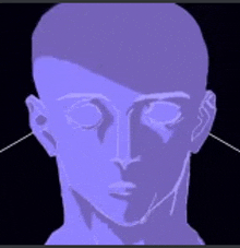 a drawing of a man 's face with a purple background and a black background .