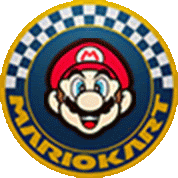 a logo for mario kart with a picture of mario in the center