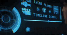 a person pressing a button on a screen that says timeline