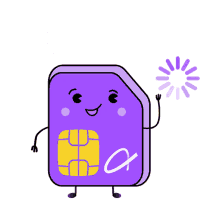 a cartoon illustration of a purple sim card with a yellow speech bubble above it that says tezlikle