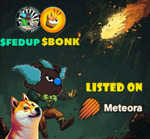 a poster that says listed on meteora with a doge