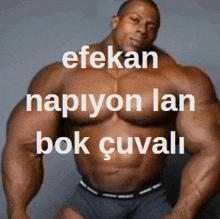 a picture of a muscular man with the words efekan napiyon lan bok cuvali on the bottom