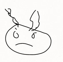 a black and white drawing of an angry face with the letter o visible