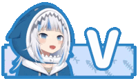 a picture of a girl with a shark hood and a letter v