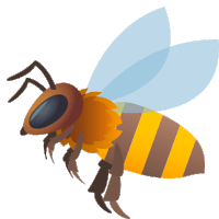 a cartoon drawing of a bee with a blue wing