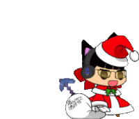 a drawing of a cat wearing a santa hat and headphones