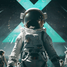 an astronaut is standing in front of an x in the sky